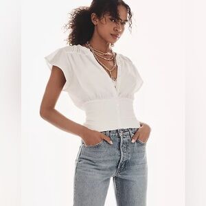 NWOTs! Anthropologie -Maeve Short Sleeve V-Neck Fitted Waist Top in Bright White